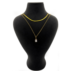 Gold - 2li Zirkon Taşlı İtalyan Kolye