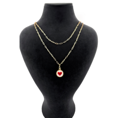 Gold - 2li Zincir Kalp Kolye