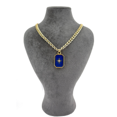 Gold - Mavi Renkli Mineli Kutup Yıldızı Kolye