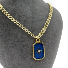 Gold - Mavi Renkli Mineli Kutup Yıldızı Kolye