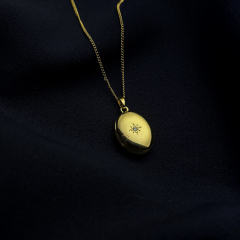 Gold-Taşlı Resim Konulabilen Kolye