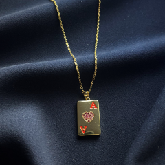 Çelik Gold Kırmızı Taşlı As Tarot Kolye