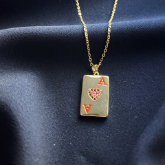 Çelik Gold Kırmızı Taşlı As Tarot Kolye