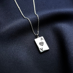 Gümüş-Siyah Taşlı As Tarot Kolye