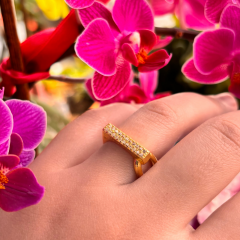 Gold-Dikdörtgen Taşlı Ayarlanabilir Yüzük