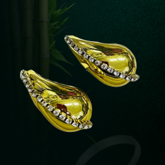 Gold-Suyolu Taşlı Damla Küpe