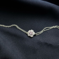Gold-Ortası Pembe Zirkon Taş Çiçek Bileklik