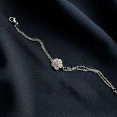 Gold-Ortası Pembe Zirkon Taş Çiçek Bileklik