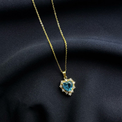 Gold-Mavi Kalp Kolye