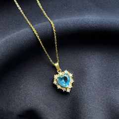 Gold-Mavi Kalp Kolye