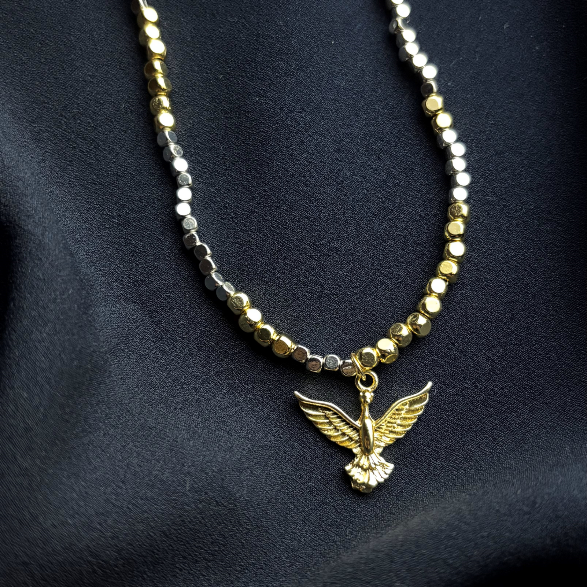 Gold - Gümüş Küp Bohem Anka Kuşu Kolye