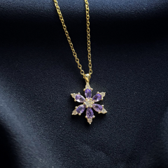 Gold Çelik Mor Lotus Çiçek Kolye