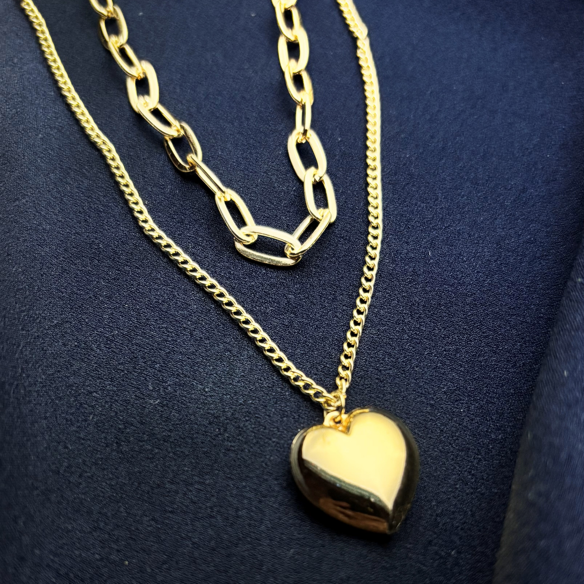 Gold 2 li Zincir Kalp Kolye