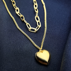 Gold-2 li Zincir Kalp Kolye
