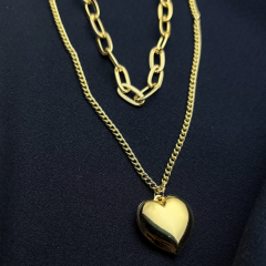 Gold-2 li Zincir Kalp Kolye