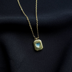 Gold-Mavi Kalp Minimal Kolye