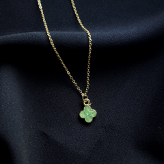 Gold-Minimal Yeşil Cleff Yonca Kolye