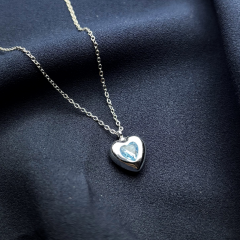 Gümüş-Mavi Taş Kalp Kolye