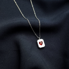 Gümüş-Kırmızı Kalp Minimal Kolye