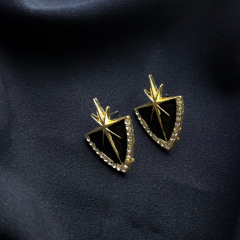 Gold-Taş Detay Siyah Kutup Yıldızı Küpe