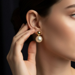 Gold-İncili Top Küpe