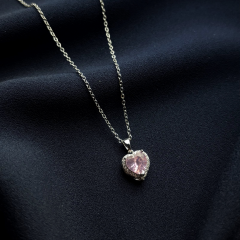 Gümüş Çelik Pembe Kalp Kolye