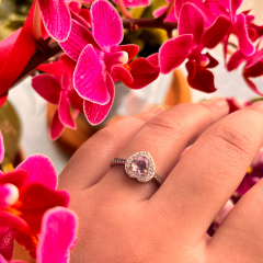 Gümüş-Pembe Taşlı Kalp Yüzük