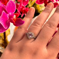 Gümüş-Pembe Taşlı Kalp Yüzük