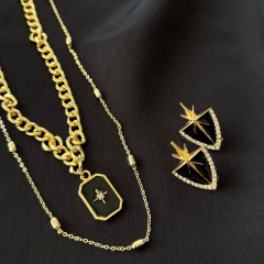 Gold-Kutup Yıldızı Seti Kolye Küpe