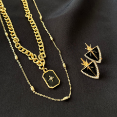 Gold-Kutup Yıldızı Seti Kolye Küpe