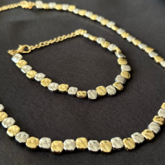 Gold-Gümüş Renk Çakıl Taş Desenli Bohem Takı Seti Kolye Bileklik