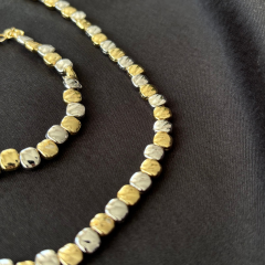 Gold-Gümüş Renk Çakıl Taş Desenli Bohem Takı Seti Kolye Bileklik