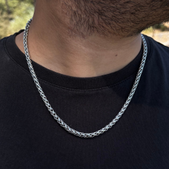 Gümüş-Erkek Kalın Örgü Zincir Kolye