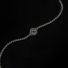 Gümüş-Zirkon Taşlı Pembe Çiçek Bileklik