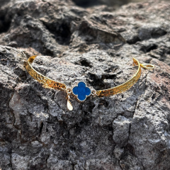 Gold - Vip Mavi Renk Yonca Kelepçe Bileklik