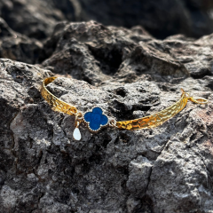 Gold - Vip Mavi Renk Yonca Kelepçe Bileklik