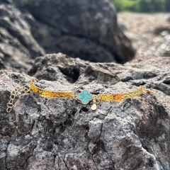 Gold - Vip Yeşil Renk Yonca Kelepçe Bileklik