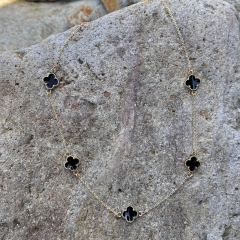 Gold - Siyah 5'li Cleff Yonca Kolye