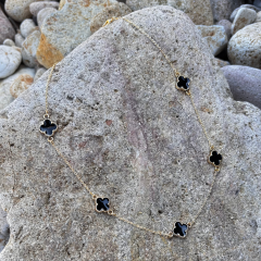 Gold - Siyah 5'li Cleff Yonca Kolye