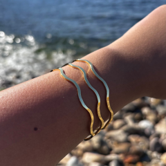 Gold - Çelik 3'lü Zikzak Desenli Ajda Bilezik