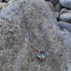 Gold - Zirkon Taş Kuğu Figürlü Mavi Taşlı Kalp Kolye