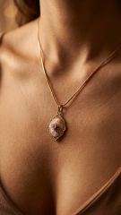 Mineli İnci Detaylı Gül Desenli Kolye