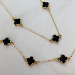 Gold- Siyah Cleff Yonca Desen 2'li Takım (Kolye & Bileklik)