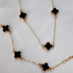 Gold- Siyah Cleff Yonca Desen 2'li Takım (Kolye & Bileklik)