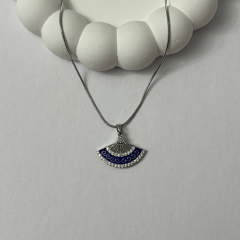 Gümüş - Mavi Yelpaze Kolye