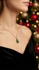 Yılbaşı Çam Ağacı Figürlü Sallantılı Çelik Kolye