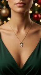 Yılbaşı Geyik Figürlü Sallantılı Çelik Kolye