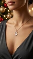 Yılbaşı  Kardan Adam Figürlü Sallantılı Çelik Kolye