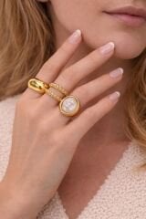 14K Altın Kaplama 3’lü İnci Detaylı Gold Yüzük Seti