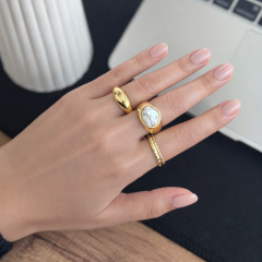 14K Altın Kaplama 3’lü İnci Detaylı Gold Yüzük Seti